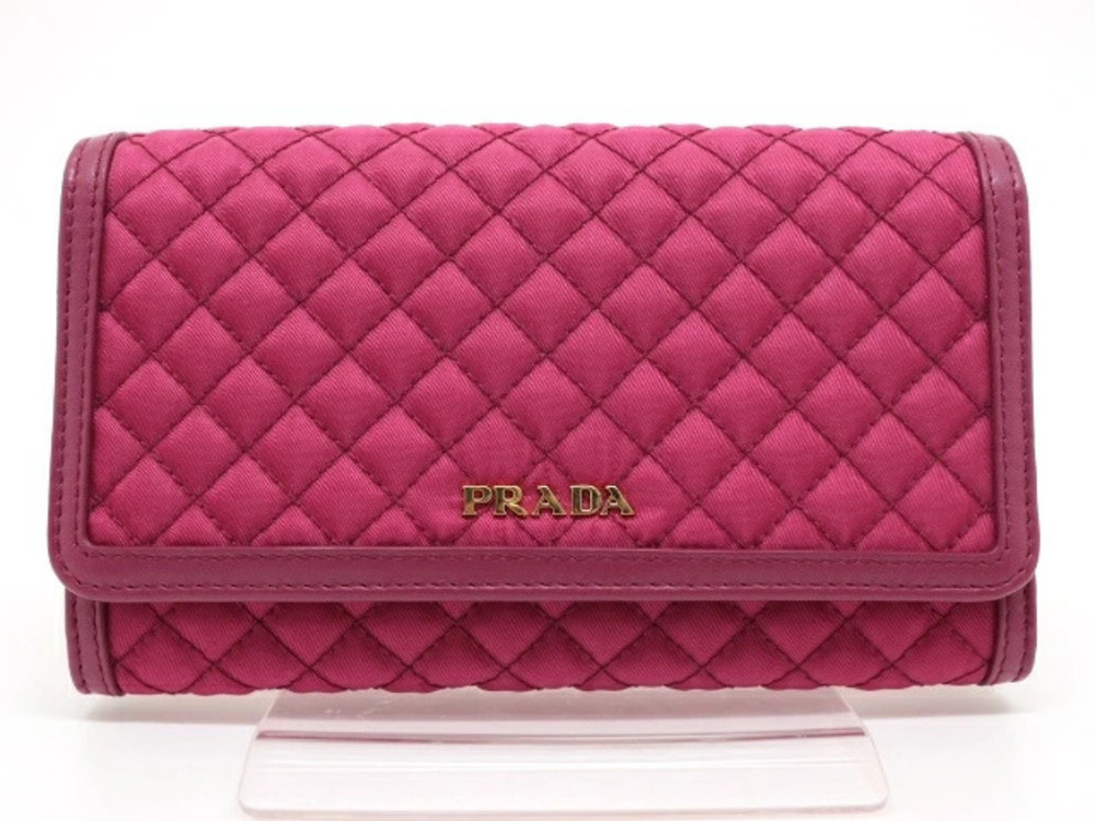 Prada Bag Shoulder Pouch Clutch Wallet Pink Quilted